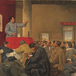 41 Luo Gongliu, Mao Zedong Made a Rectification Report in Yan’an, oil on canvas, 168 x 240 cm, 1951, in the collection of National Museum of China