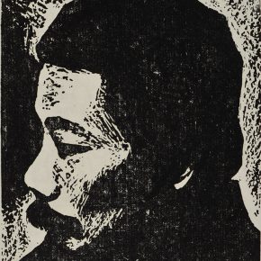 44 Luo Gongliu, Portrait of Lu Xun, black and white woodcut, 16 x 13 cm, 1936, collected by the family of the painter