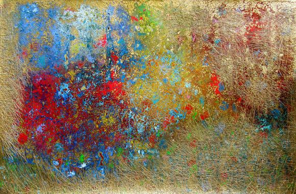 Ancient Garden by Tina Buchholtz; Acrylic, goldpigments on canvas, 100x160cm, 2015