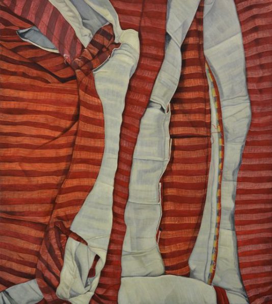 Marina Cruz, White Lines on Red Horizontals, 2015; painting