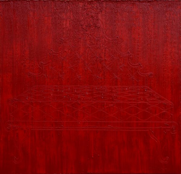 Zhang Zhenxue, Red Bed, 2015; Oil on canvas glass, 155x150cm