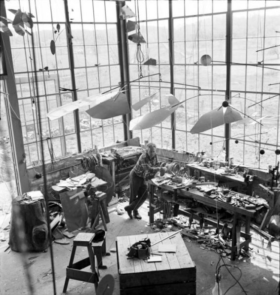 Alexander Calder in his Roxbury studio, 1941; Photo credit Calder Foundation, New York, Art Resource, NY; Courtesy of Calder Foundation, New York, DACS, London