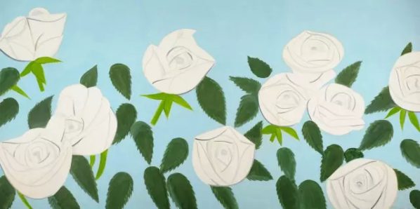 Alex Katz, White Roses 9, 2012; Oil on linen, 274.3x548.6cm