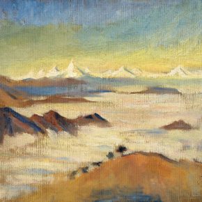 54-qin-xuanfu-overlooking-the-snow-capped-mountains-from-emei-golden-summit-oil-on-canvas-38-x-47-cm-1946