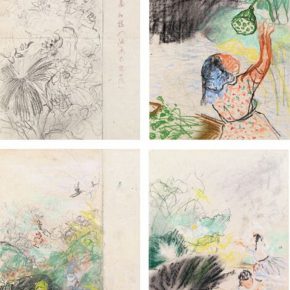 84-qin-xuanfu-harvesting-lotus-figure-colored-drawing-paper-drawing-39-x-27-cm-x-4-1953