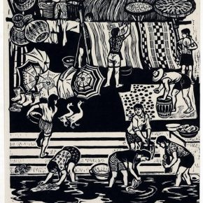 15 Tan Quanshu, Clear Up, 55 x 41 cm, black and white woodcut, five-layer plywood, 1980