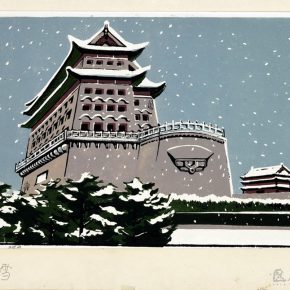 16 Tan Quanshu, The Snow Flying in the Zhengyang Gate, 41.5 x 28.8 cm, chromatography woodcut, five-layer plywood, 1981