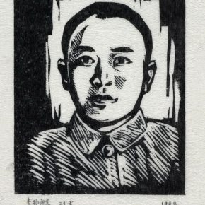 34 Tan Quanshu, Nine Martyrs, 10 × 12 cm, black and white woodcut, five-layer plywood, 1982