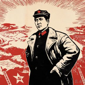 01 Wu Biduan, Comrade Mao Zedong on the Road of Long March, 106 × 114 cm, chromatic woodcut, 1967, in the collection of National Art Museum of China