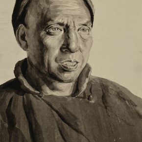 08 Wu Biduan, Head of the Xiaoyetao Village Ren Qingmei, 32 × 21 cm, ink on paper, 1953, private collection of Wu Biduan