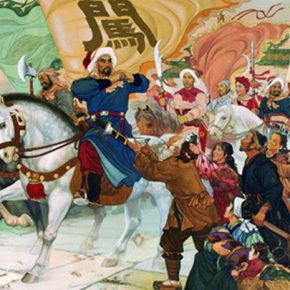09 Wu Biduan, Lu Hongnian, Li Zicheng Entered Beijing City, 180 × 400 cm, meticulous heavy colored painting, 1973, in the collection of National Museum of China