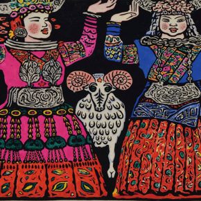 11 Wu Biduan, Dance, 40 × 60 cm, colored woodcut, 1986, in the collection of National Art Museum of China