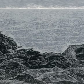 12 Wu Biduan,Tangshan Earthquake, 40 × 90 cm, black and white woodcut, 2006, in the collection of National Art Museum of China