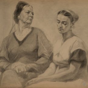 14 Wu Biduan, Study of Double Models When He Studied overseas in the Soviet Union - Between Mother-in-Law and Daughter-in-Law, 59 × 72cm, sketch on paper, 1957, private collection of Wu Biduan