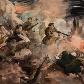 17 Wu Biduan, Sketch of Shangganling Battle, 26 × 35 cm, watercolor on paper, 1954, private collection of Wu Biduan