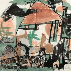 55 Lu Chen, Pasture, ink and color on paper, 68.5 x 68.5 cm, 1989