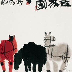 57 Lu Chen, Three Horse Figure, ink and color on paper, 48 x 45 cm, 1986