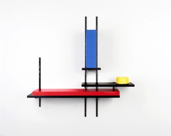 Drum And Bass Adine 2002-2017; installation (metal, wood, blue folder, red shelve and yellow rope) 100X100X26cm, courtesy the artist and Paul Kasmin NYC