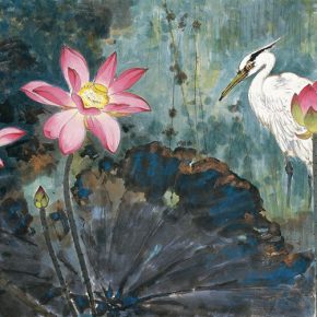 28 Zong Qixiang, The Lotus Pond with a Egret, 68.5 x 136 cm, 1953