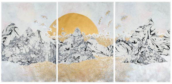 The Moon and The Tides “Settling In”, 111.8 x 228.6 cm (triptych), Gouache, Watercolour and Collage on Paper, 2017 The Moon and The Tides “Settling In”, 111.8 x 228.6 cm (triptych), Gouache, Watercolour and Collage on Paper, 2017