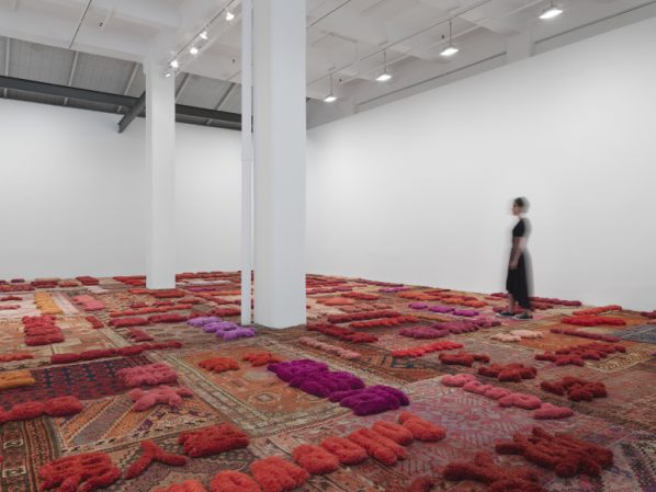 Lin Tianmiao, Protruding Patterns, 2014; Wool thread, yarn, acrylic, Dimensions variable