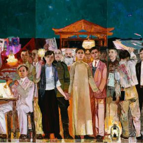 17 Dai Shihe, Dawn of the Oriental – Early Organization of the Communist Party, oil on canvas, 200 x 600 cm, 2011 (the 4th – 6th on the left)