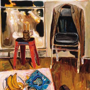 21 Dai Shihe, Under the Window of the Studio, group paintings of nine pieces, the 2nd on the left, oil on canvas, 180 x 100 cm, 2017