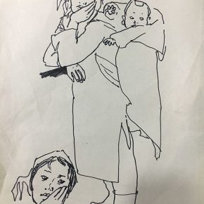 05 Tian Shixin, A Woman Carrying a Child on Her Back No.1, pen on paper, 17 × 28 cm, 1984