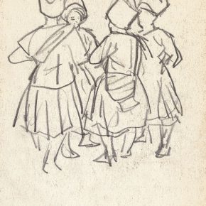 14 Tian Shixin, Miao Women Going to the Market, charcoal pencil on paper, 12 × 16 cm, 1984