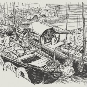 08 Wang Qi, Boatmen, drawing on paper, 21 x 26 cm, 1949, in the collection of National Art Museum of China