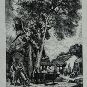 13 Wang Qi, Going Home after the End of Grazing, black and white woodcut, 35 × 26 cm, 1954, in the collection of CAFA Art Museum