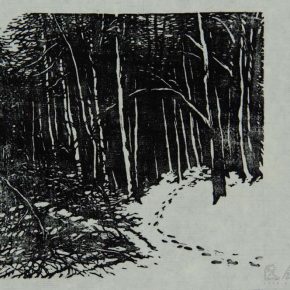 26 Wang Qi, Snow in the Forest, black and white woodcut, 14.5 × 14 cm, 1960, in the collection of CAFA Art Museum