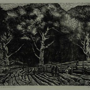 43 Wang Qi, Deepened in the Forest, black and white woodcut, 35 × 47 cm, 1964, in the collection of CAFA Art Museum