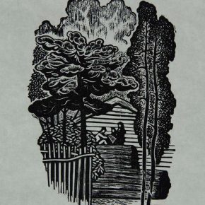 45 Wang Qi, In the Green Shade, black and white woodcut, 15.8 × 10.3 cm, 1964, in the collection of CAFA Art Museum