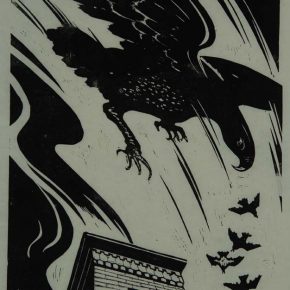 54 Wang Qi, Long Live the People No.5 Huge Bird Spread Its Wings, black and white woodcut, 47 × 31.2 cm, 1978, in the collection of CAFA Art Museum