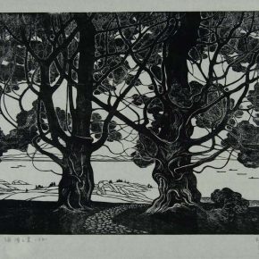 66 Wang Qi, Summer of Seaside, black and white woodcut, 29 × 39 cm, 1982, in the collection of CAFA Art Museum