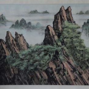 92 Wang Qi, Double Peaks of Mount Huangshan, ink and color on paper, 70 × 138 cm, 2001, in the collection of Wang Qi Art Museum