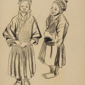 09 Ye Qianyu, Miao Girls, carbon on paper, 38.5 × 27 cm, 1942