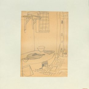 14 Ye Qianyu, A Farmhouse Pot Table in Beijing, pencil on paper, 18.1 × 13.1 cm, 1948