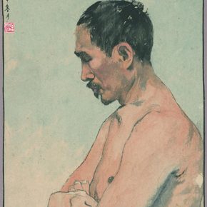 Li Hu, A Bust of Male Nude, 1944; Ink and color on paper, 37.6×30cm