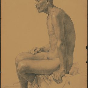 Li Hu, A Full Length Portrait of Male Nude, 1950s; charcoal pencils on paper, 72×52cm