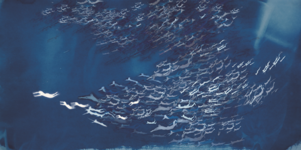 Fou Gallery announces Han Qin’s solo exhibition "Ethereal Evolution" to be presented in New York Han Qin The Age of Migration 1 2018. Cyanotype watercolor inkjet print on silk 28 x 56 inch ©Han Qin courtesy Fou Gallery 598x299 - Fou Gallery announces Han Qin’s solo exhibition "Ethereal Evolution" to be presented in New York
