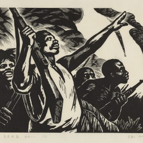 10 Song Yuanwen, Equatorial Drum Series No. 2, 1965; black and white woodcut, 51×38cm