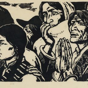22 Song Yuanwen, Audience, 1981; black and white woodcut, 54×33cm