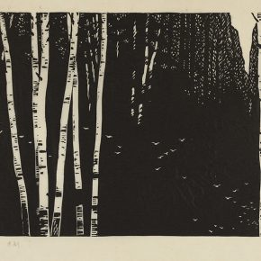 35 Song Yuanwen, The Song of Empty Forest, 1982; black and white woodcut, 30×56cm