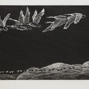 53 Song Yuanwen, Long Journey in the Sky, 1994; black and white woodcut, 42×76cm