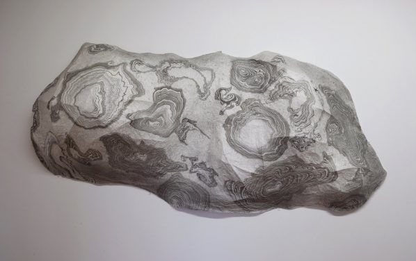 Fou Gallery presents "Orogenies" featuring artists Jisook Kim and Hilda Shen Jisook Kim Built Emotions 2017. Wire ink on Hanji paper 90 x 38 x 13 inches ©Jisook Kim courtesy Fou Gallery 598x376 - Fou Gallery presents "Orogenies" featuring artists Jisook Kim and Hilda Shen